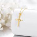 wholesale 14k Gold Cross Pendant With Braided Design And Amber Stone-0-3