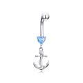 wholesale 925 Sterling Silver Anchor Belly Button Ring with Blue Heart Stone Navel Piercing Jewelry for Women Gifts-0-0