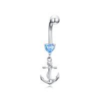 wholesale 925 Sterling Silver Anchor Belly Button Ring with Blue Heart Stone Navel Piercing Jewelry for Women Gifts-01-Anchor