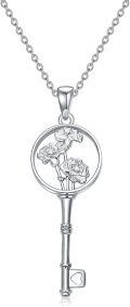 wholesale Sterling Silver Diamond Birth Flower Key Necklace for Women-0-10