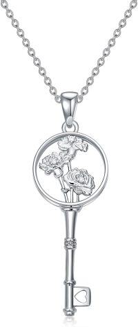 wholesale Sterling Silver Diamond Birth Flower Key Necklace for Women-1-Jan-Carnation