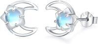 wholesale 925 Sterling Silver Blue Moonstone Crescent Stud Earrings for Women-Silver