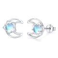 wholesale 925 Sterling Silver Blue Moonstone Crescent Stud Earrings for Women-0-0