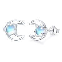 wholesale 925 Sterling Silver Blue Moonstone Crescent Stud Earrings for Women-Silver