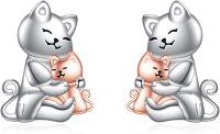 wholesale 925 Sterling Silver Cat & Dog Stud Earrings - Adorable Pet  for Her-Double Cat
