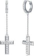 wholesale 925 Sterling Silver CZ Cross Huggie Drop Earrings for Women and Men-0-0