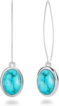wholesale 925 Sterling Silver Oval Genuine Turquoise Drop Earrings for Women-Oval-White Gold Plated