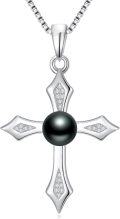 wholesale TOUPOPcross-shaped Black Pearl Necklace For Women Sterling Silver Black Pearls Necklace Gifts For Sister Birthday Anniversary Jewelry Valentine Christmas Gifts For Women Wife Her -0-0