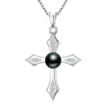 TOUPOP Sterling Silver Black Pearls Cross Necklace Women's Jewelry Gift-0-0