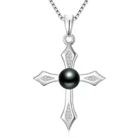 TOUPOP Sterling Silver Black Pearls Cross Necklace Women's Jewelry Gift-undefined
