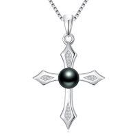TOUPOP Sterling Silver Black Pearls Cross Necklace Women's Jewelry Gift-undefined