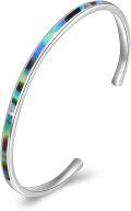 wholesale 925 Sterling Silver & Abalone Shell Adjustable Cuff Bangle Bracelet with Opal Gemstones-0-0