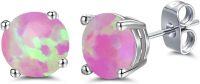 wholesale 925 Sterling Silver Green Fire Opal Round Stud Earrings - Multiple Sizes & Colors for Women Men Gifts-Pink Violet