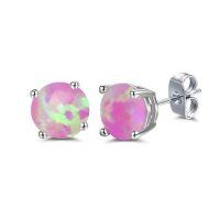 wholesale 925 Sterling Silver Green Fire Opal Round Stud Earrings - Multiple Sizes & Colors for Women Men Gifts-Pink Violet