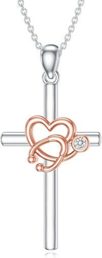 wholesale S925 Sterling Silver Hypoallergenic Heart Cross Stethoscope Necklace for Nurses Doctors-A-Stethoscope