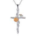 wholesale 925 Sterling Silver Cross Pendant With Orange Enamel Flower Design-0-0