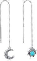 wholesale 925 Sterling Silver Threader Earrings for Women - Long Chain Sun & Moon Tassel Earrings with Turquoise Stone Fashion Hypoallergenic Jewelry-0-0