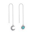 wholesale 925 Sterling Silver Threader Earrings for Women - Long Chain Sun & Moon Tassel Earrings with Turquoise Stone Fashion Hypoallergenic Jewelry-0-0