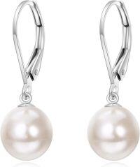wholesale 14K Gold Black Freshwater Pearl Dangle Leverback Earrings for Women Bridesmaid Gift-White Gold 14k