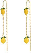 wholesale 925 Sterling Silver Yellow Lemon Drop Earrings for Women  3D Fruits Charm Long Chain Hanging Novelty Accessories-0-0