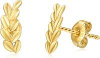wholesale 14K Gold Leaf Stud Earrings for Women - Real 14K Gift Jewelry-Yellow Gold 14k gold
