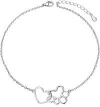 wholesale 925 Sterling Silver Heart & Paw Print Charm Bracelet - Pet Lover Gifts for Women and Girls-paw bracelet
