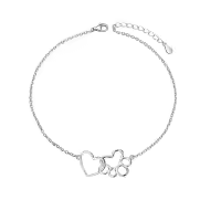 wholesale 925 Sterling Silver Heart & Paw Print Charm Bracelet Wholesale - Pet Lover Gifts for Women and Girls-paw bracelet