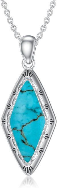 wholesale 925 Sterling Silver Turquoise Cubic Zirconia-Shaped Pendant Necklace - Vintage Boho Style-07-Irregular Turquoise