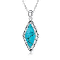 wholesale 925 Sterling Silver Turquoise Marquise Pendant Necklace-07-Irregular Turquoise