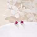 wholesale  Sterling Silver Cubic Zirconia Crystal Birthstone Stud Earrings - July Ruby Red, 7.8mm, Hypoallergenic (60字符)-0-1