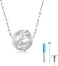 wholesale 925 Sterling Silver Hummingbird & Daisy Flower Design Memorial Keepsake Pendant Necklace with Funnel and Spatula Set for Ashes Storage (Small)-B-Hummingbird