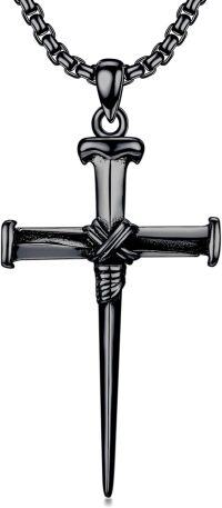 wholesale 925 Sterling Silver Blackened Nails Cross Pendant Christian  for Men 24 Chain-1-2-Black