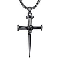 wholesale 925 Sterling Silver Cross Pendant With Nail Details On Chain Necklace-1-2-Black