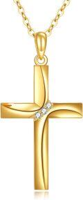wholesale Gold 18K Yellow Gold Plated Diamond Accented Cross Pendant Necklace for Women - Elegant Religious Jewelry-0-0