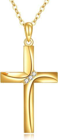 wholesale Gold 18K Yellow Gold Plated Diamond Accented Cross Pendant Necklace for Women - Elegant Religious Jewelry-Cross B