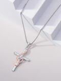 wholesale 925 Sterling Silver Cross Heart Pendant Necklace with Rhinestones and Chain for Women's Gifts-0-5