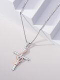 wholesale 925 Sterling Silver Cross Heart Pendant Necklace with Rhinestones and Chain for Women's Gifts-0-5