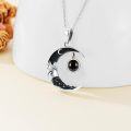 wholesale 925 Sterling Silver Crescent Moon with Black Onyx Stone Pendant Necklace - Gothic Style (45cm)-0-2