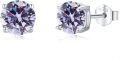 wholesale 925 Sterling Silver Purple Cubic Zirconia Stud Earrings 6mm Round Gemstone  for Women Girls-0-0