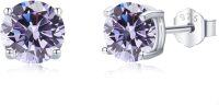 wholesale 925 Sterling Silver Purple Cubic Zirconia Stud Earrings 6mm Round Gemstone  for Women Girls-B-06 Light Purple