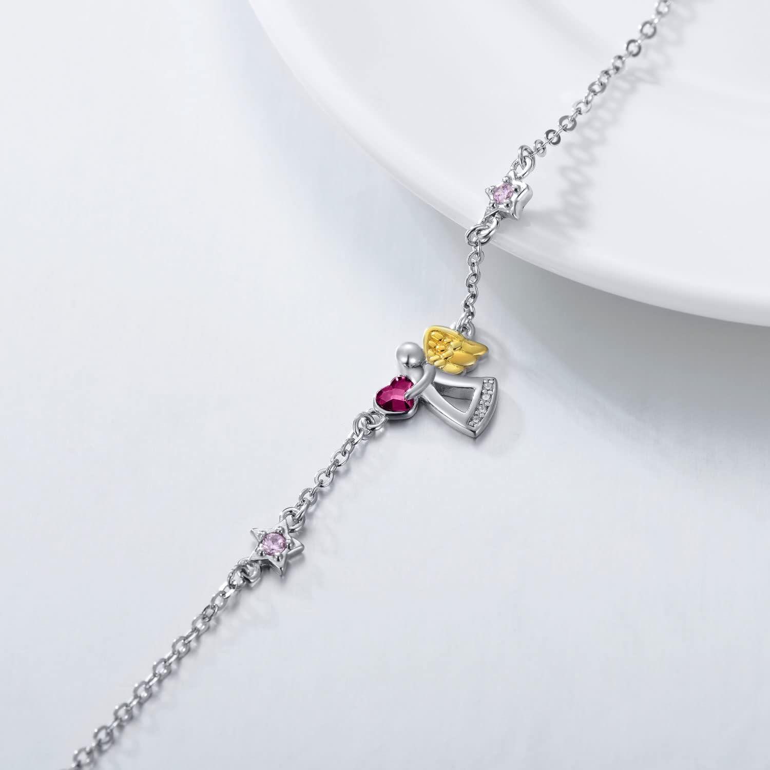  Metal Sterling Silver Stone Guardian Angel Bracelet Birthday Jewelry Gifts for Women Her -0-2
