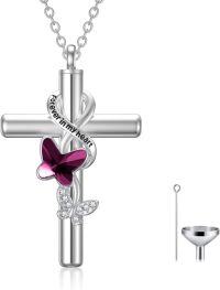 wholesale Sterling Silver Urn Cross Necklace for Ashes Cremation Jewelry with Funnel Kit-A_Purple Butterfly Urn Necklace Non-personalized