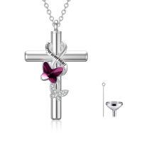 wholesale 925 Sterling Silver Butterfly Cross Keepsake Pendant Urn Necklace with Funnel Set-A_Purple Butterfly Urn Necklace Non-personalized