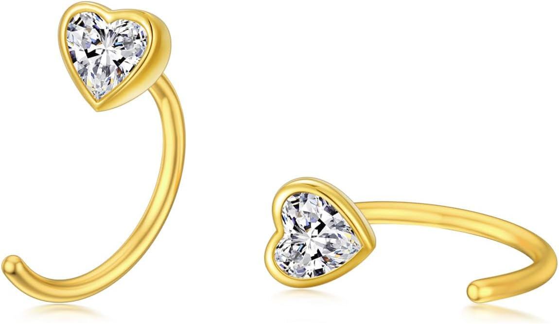 14K Gold Opal Butterfly Infinity Heart Cross Triangle Lightning Daisy Huggie Hoop Earrings for Women-heart-shape 2