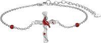 wholesale 925 Sterling Silver Red Bead Cross Bird Charm Bracelet for Women's Gifts-Red Cardinal