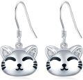 wholesale 925 Sterling Silver Smiling Cat Face Drop Earrings with Cubic Zirconia Accents-0-0