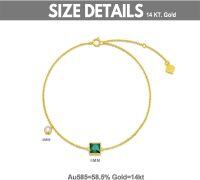 wholesale 14K Gold Square Green Stone Charm Bracelet for Women - Mothers Day Gift (6 + 2 inch)-emerald