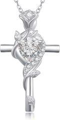 wholesale Sterling Silver Rose Cross Pendant Necklace for Women-0-84