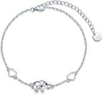 wholesale 925 Sterling Silver Elephant Heart Charm Anklet for Women-Bracelet7''-9''-Elephant
