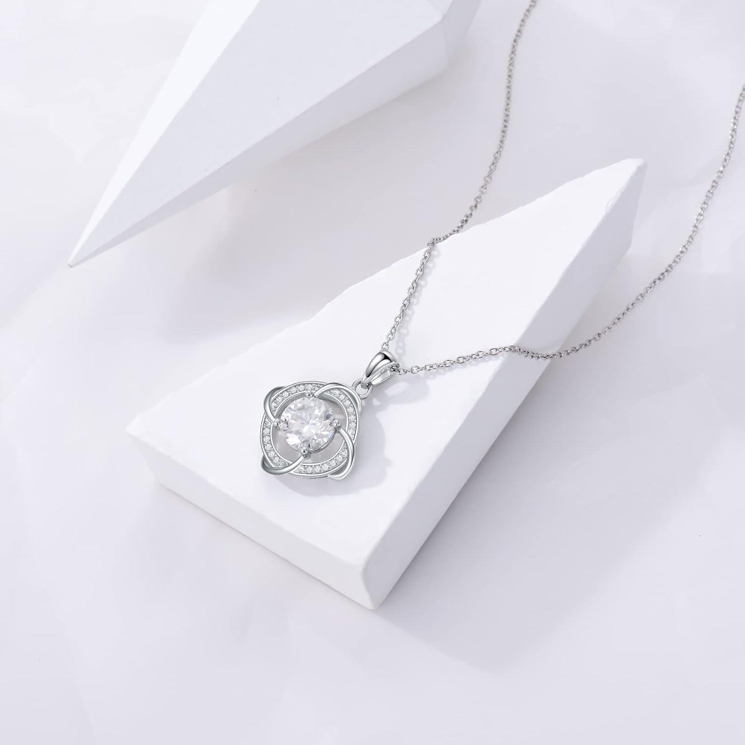 Sterling Silver 2Ct Moissanite Diamond Love Knot Pendant Necklace-0-4